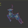 Polygonal Deer Sculpture In Jumping Pose With Transparent Metallic Shiny Surface On Dark Background