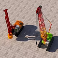 Red And Yellow Green Crane Functional Vehicles Operating Under Blue Sky With White Clouds