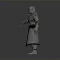 Game Fantasy Character In Metallic Medieval Armor Holding Long Sword Standing Pose