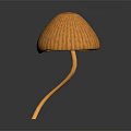 Orange Mushroom Plant With Curved Stem And Ribbed Cap On Gray Gradient Background With Reflection