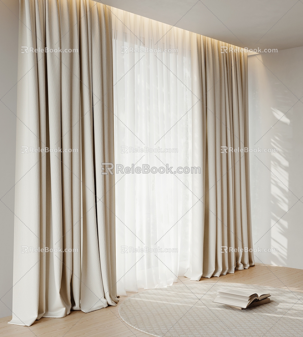 Cream wind curtain cloth curtain 3d model