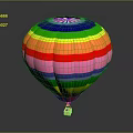 Vibrant Colorful Striped Hot Air Balloon With Decorative Top And Basket