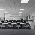 Modern Public Office Area With Workstations Computers Ergonomic Chairs Ceiling Lights And Green Plants