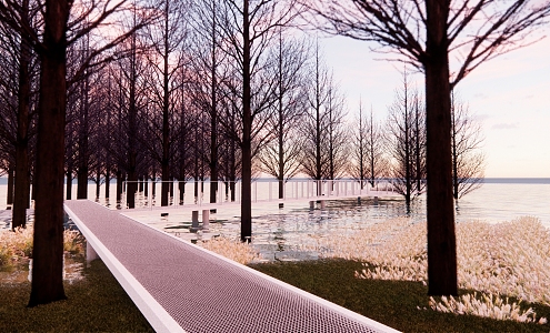 Modern Park Mountain Park Waterfront Plank Road 3d model