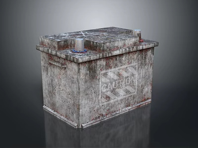 Rusty CALTEX Battery Scenery On Gray Background With Surface Stains And Reflection 3d model
