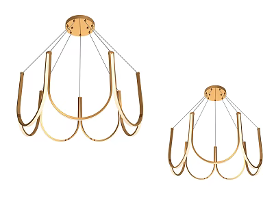 Golden Modern Chandeliers With Curved Metal Structure And Hanging Design For Interior Spaces 3d model