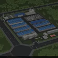 Industrial Factory Complex with Multiple Buildings Blue Roofs Surrounding Roads and Greenery 3d model