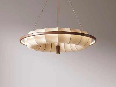 Elegant Modern Chandelier With Cream Pleated Fabric Shade Brown Metal Frame Hanging For Interior Lighting 3d model