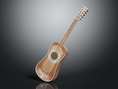 Artistic Musical Instrument Guitar With Hand Painted Artwork And Decorative Craft Details 3d model