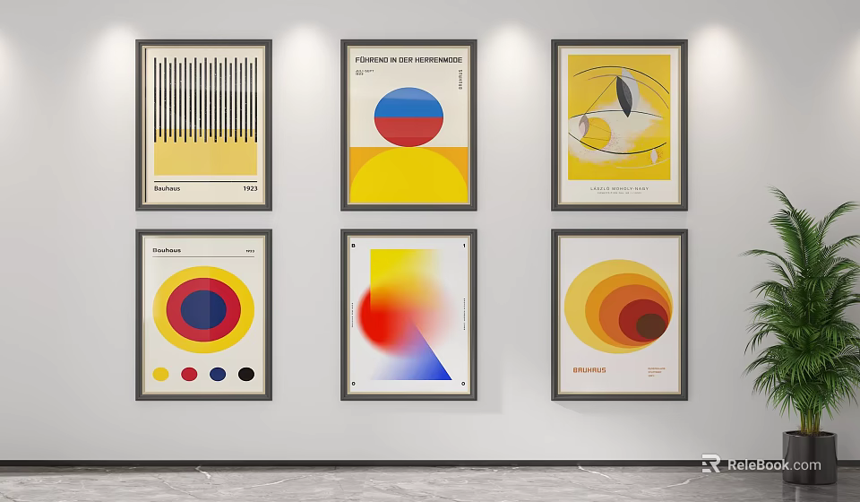 Modern Geometric Wall Art Hanging Decor with Colorful Patterns and Frames on White Wall 3d model