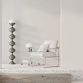 Modern Minimalist Leisure Chair With Light Colored Cushion Metal Frame Side Table And Floor Lamp