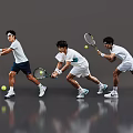 Men Playing Tennis With Rackets And Balls In Different Dynamic Action Poses 3d model