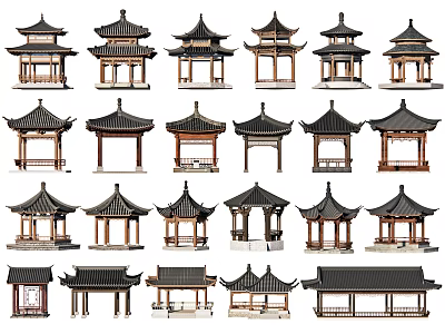 Traditional Chinese Garden Pavilions With Various Roof Styles And Architectural Designs 3d model