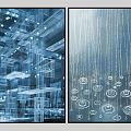 Two Abstract Art Paintings With Blue Tones Geometric Shapes And Lines Design