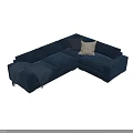 Blue Modern Sectional Sofa with Soft Blanket and Decorative Pillows 3d model