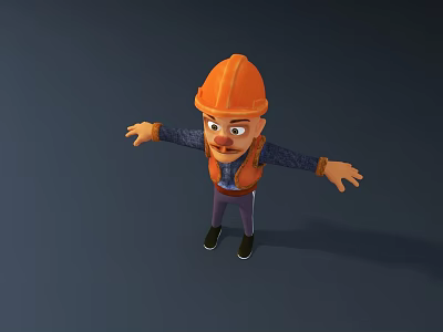 Game Movie Character Wearing Orange Hard Hat and Vest with Outstretched Arms 3d model