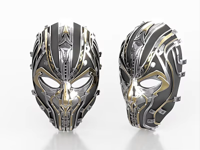Futuristic Metallic Masks With Intricate Silver And Gold Mechanical Details 3d model