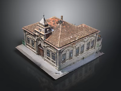 Classical Style Building Model With Sloped Red Tile Roof Stone Exterior Windows And Door 3d model