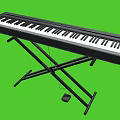 Electronic Keyboard Musical Instrument with Black Frame Stand and Pedal on Green Background