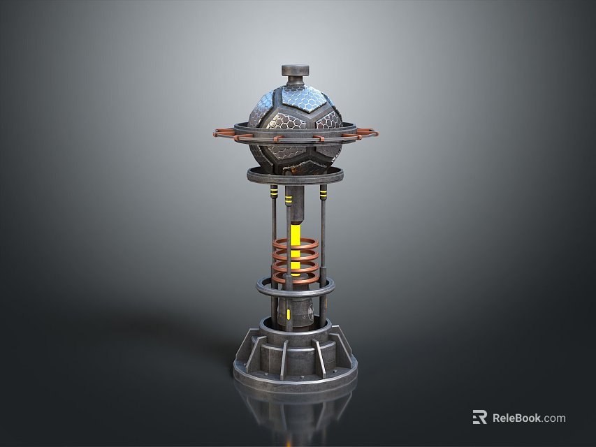 3D Rendered Industrial Mechanical Device With Circular Top Springs And Reflective Gray Base 3d model 