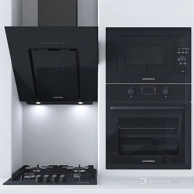 Stylish Black Kitchen Appliances Including Range Hood Microwave And Oven For Modern Kitchen Setup 3d model 