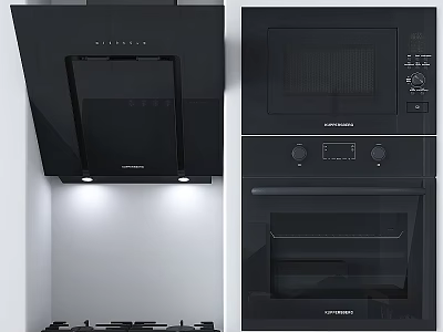 Stylish Black Kitchen Appliances Including Range Hood Microwave And Oven For Modern Kitchen Setup 3d model