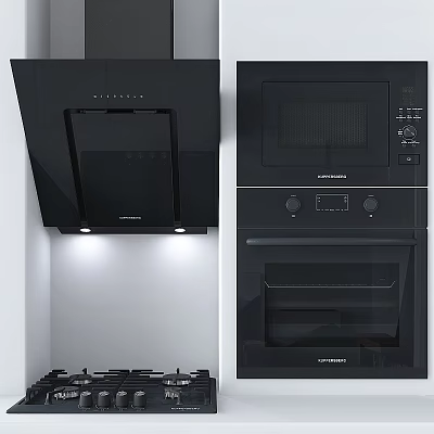 Stylish Black Kitchen Appliances Including Range Hood Microwave And Oven For Modern Kitchen Setup 3d model