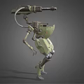 Green Sci Fi Mech Robot With Mechanical Arms And Cannon Standing Pose 3d model