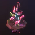 3D Rendered Scene With Hexagonal Platform Purple Pink Polygonal Crystals And Glowing Blue Ring
