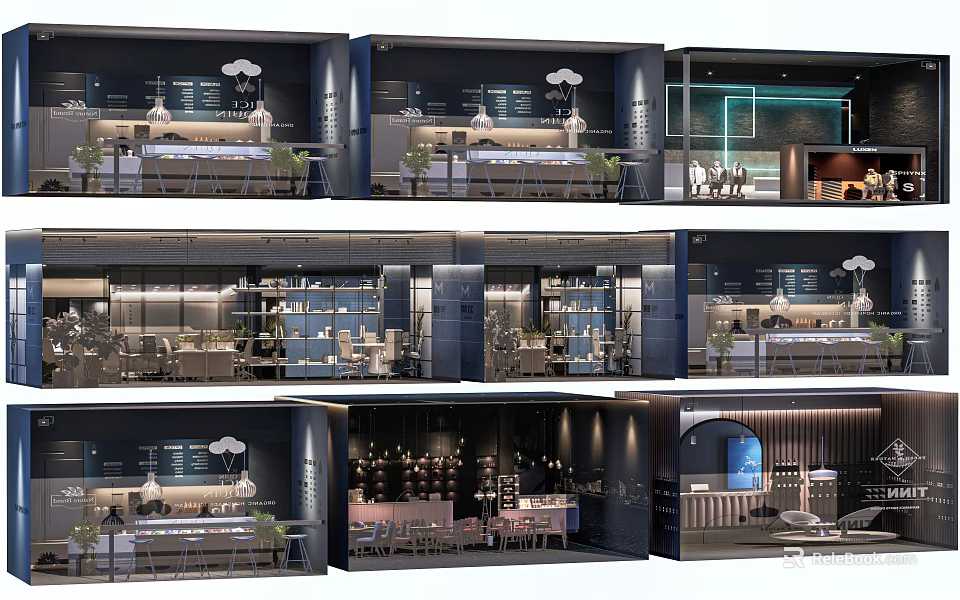 Various Modern Shop Window Designs With Stylish Lighting And Decorative Elements 3d model 
