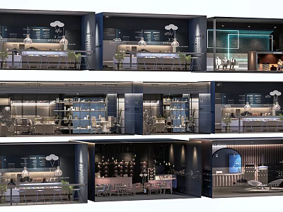 Various Modern Shop Window Designs With Stylish Lighting And Decorative Elements 3d model