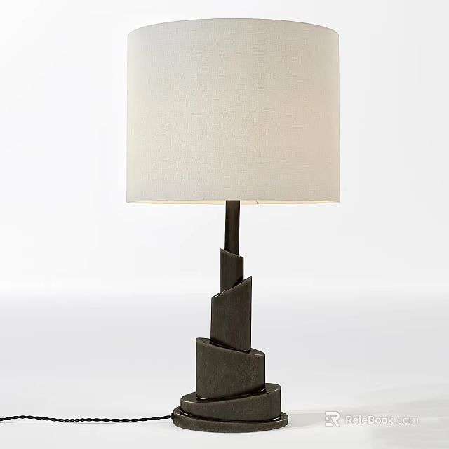 Modern Table Lamp With White Fabric Lampshade And Geometric Black Base 3d model