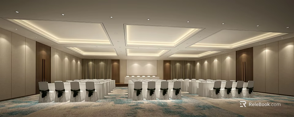Modern Conference Room Interior With Tables Chairs Ceiling Lighting And Carpet 3d model 