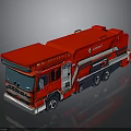 Red ROTH Fire Truck Model With White Blue Stripes And Wheels Cab Equipment