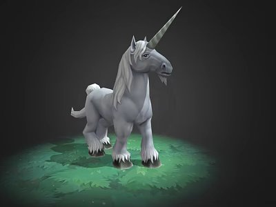 Gray Unicorn Game Movie Character With White Mane Tail Standing On Green Grass 3d model