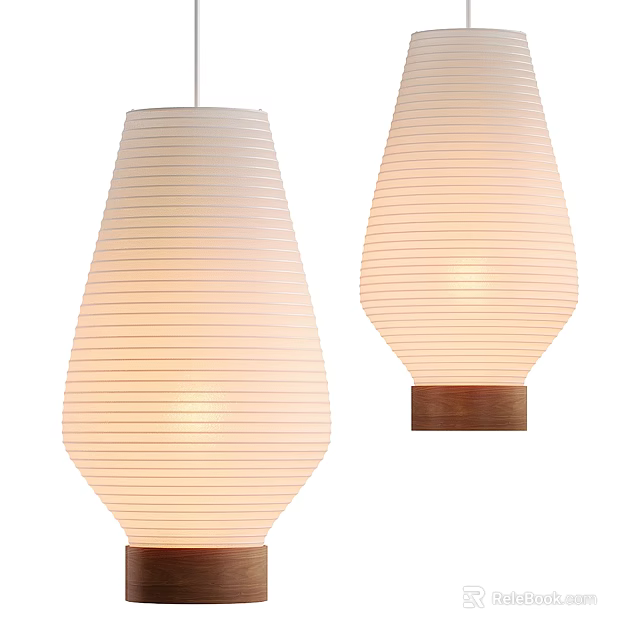 Modern Minimalist Striped Paper Pendant Lights With Wooden Base Design 3d model 