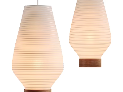 Modern Minimalist Striped Paper Pendant Lights With Wooden Base Design 3d model