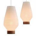Modern Minimalist Striped Paper Pendant Lights With Wooden Base Design