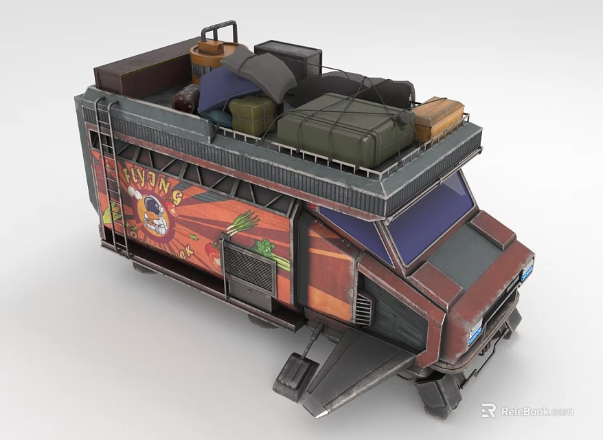 GODZILLA Decorated Vehicle With Roof Luggage Bags Colorful Patterns And Modified Design 3d model 