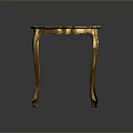 Elegant Carved Table With Golden Legs Red Tabletop And Intricate Golden Patterns