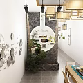 Traditional Chinese Style Store Interior With Circular Window Wall Decorations Potted Plants And Tea Sets