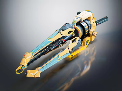 Futuristic Mechanical Weapon With Yellow Blue Detailed Structure Design 3d model