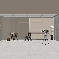 Fashion Clothing Store Interior With Display Area Chairs And Tripod Lighting