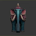 Fantasy Teal Elephant With Pink Ears And Decorative Brown Saddle For Character Riding
