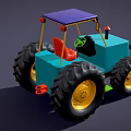 Functional Tractor With Blue Body Red Seat Purple Roof Yellow Rims And Large Tires