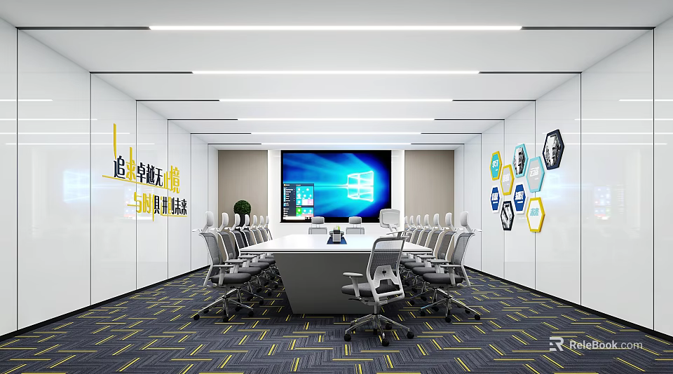 Modern Meeting Room Interior With Round Conference Table Large Screen And Multiple Chairs 3d model