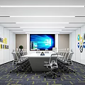 Modern Meeting Room Interior With Round Conference Table Large Screen And Multiple Chairs 3d model