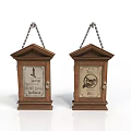 Vintage Wooden Hanging Cases With Chain Supports And Decorative Front Panels