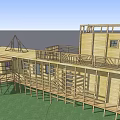 Wooden Detached House Under Construction With Open Frame Windows And Green Lawn