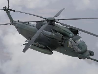 Military Helicopter Airborne in Cloudy Sky with Spinning Rotors and Aerodynamic Fuselage 3d model